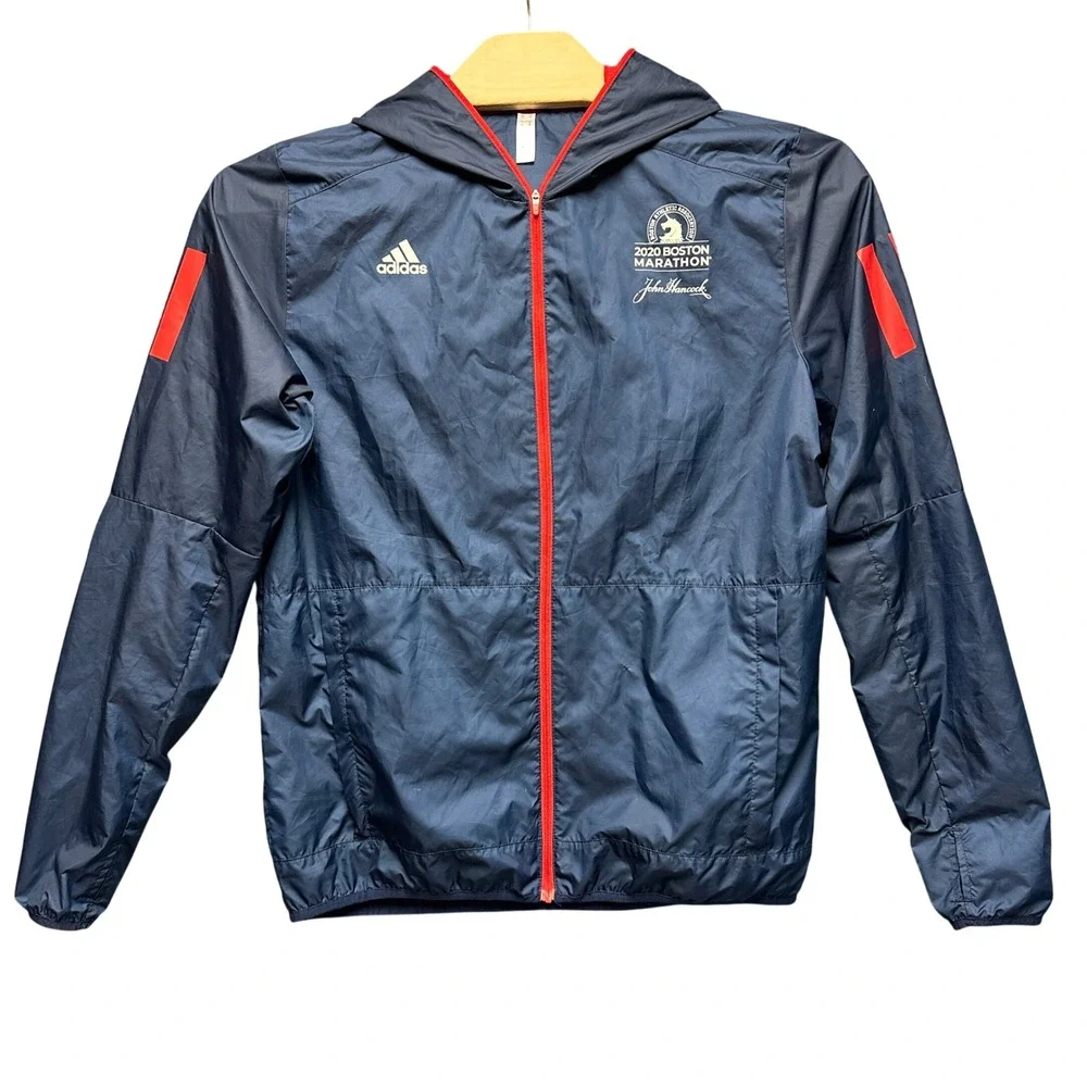 Adidas 2020 Boston Marathon Windbreaker Jacket Navy Blue Red Mens Medium